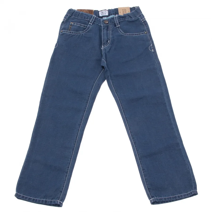 9813U pantalone bimbo ARMANI JUNIOR blu cotone lino pant cotton linen kid