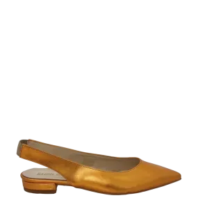 Ballerine a punta in laminato arancione con tacco basso