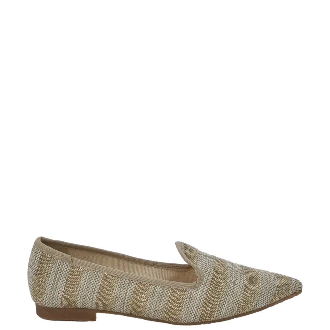 Ballerine a punta in rafia beige oro