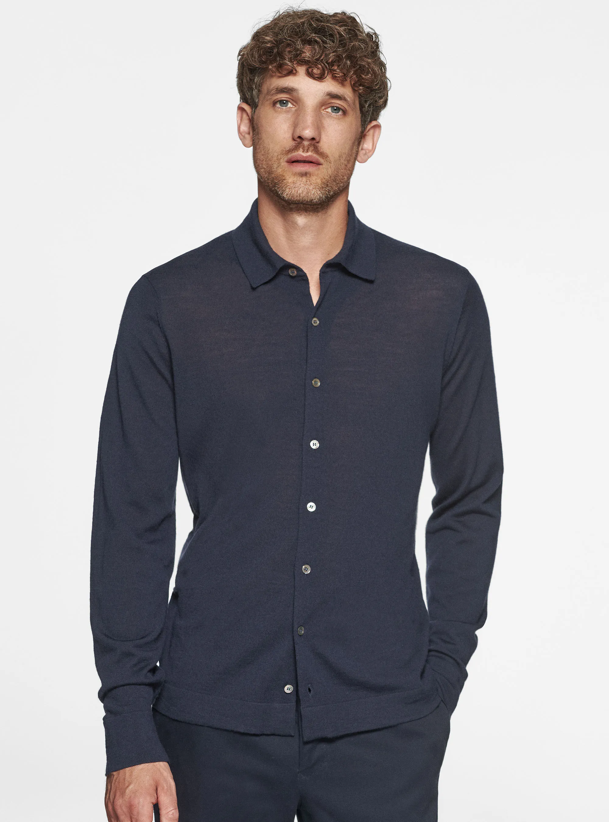 Camicia in maglia in pura lana merino extrafine