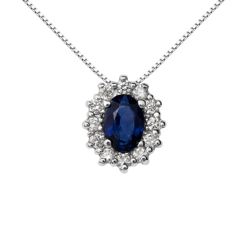 Collana Charlotte Oro Bianco 375/1000 Maglia Veneziana Zaffiro 1 ct Diamante Bianco 0,3 ct 40 + 2 cm 1411933
