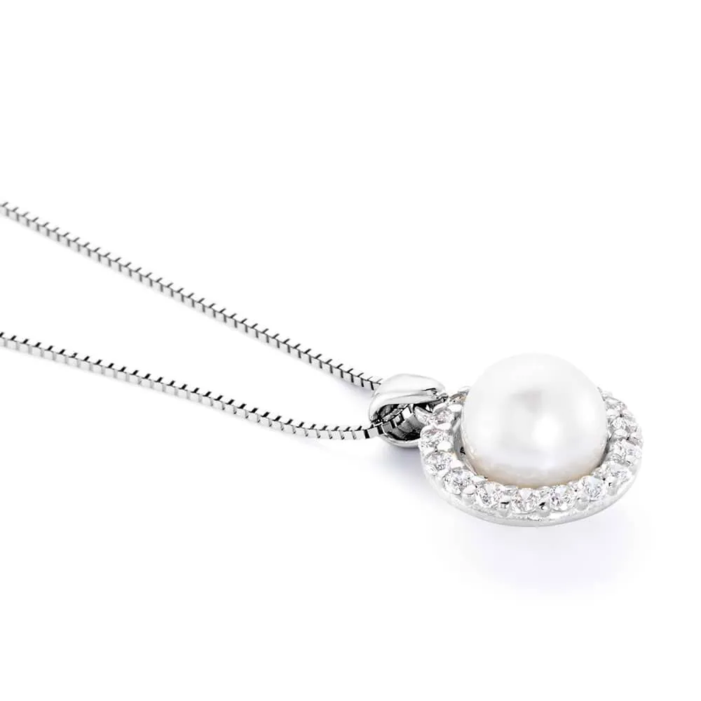 Collana Gabrielle Oro Bianco 375/1000 Maglia Veneziana Perla D'Acqua Dolce Bianco Cubic Zirconia Bianco 40 + 2 cm 1413480