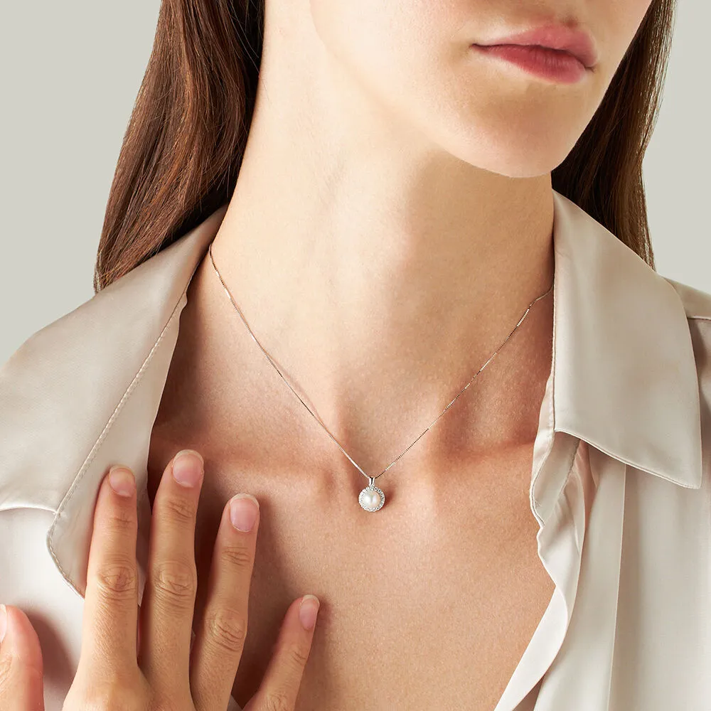 Collana Gabrielle Oro Bianco 375/1000 Maglia Veneziana Perla D'Acqua Dolce Bianco Cubic Zirconia Bianco 40 + 2 cm 1413480