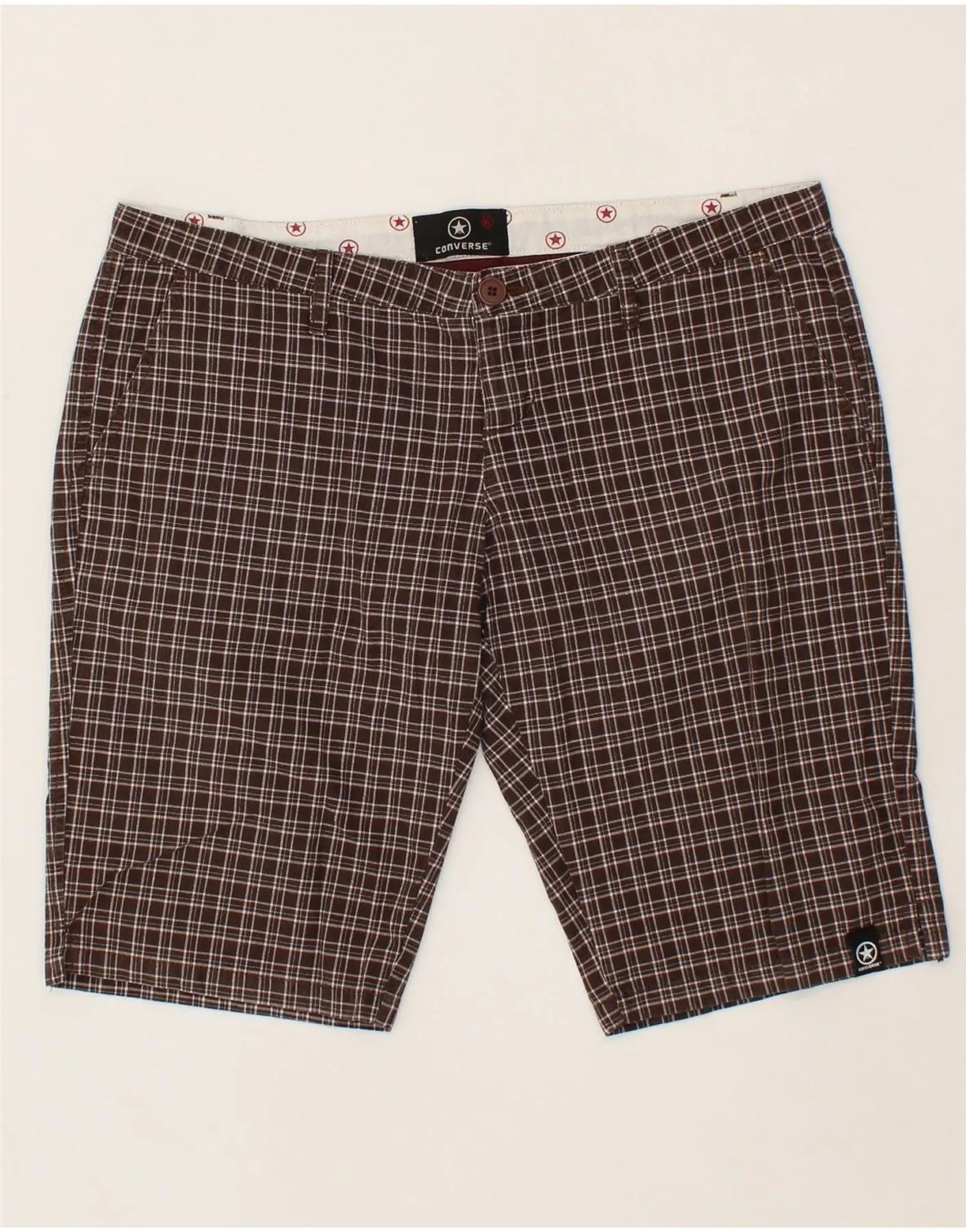 CONVERSE Womens Chino Shorts XL W34 Brown Check Cotton