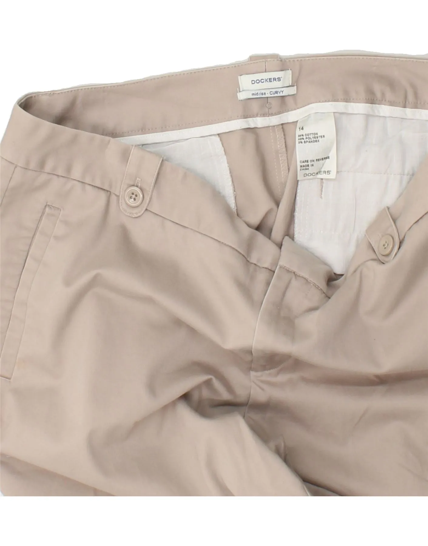 DOCKERS Womens Curvy Mid Rise Chino Shorts US 14 XL W36  Beige Cotton