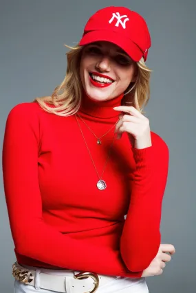Maglia a collo alto a maglia fine in rosso