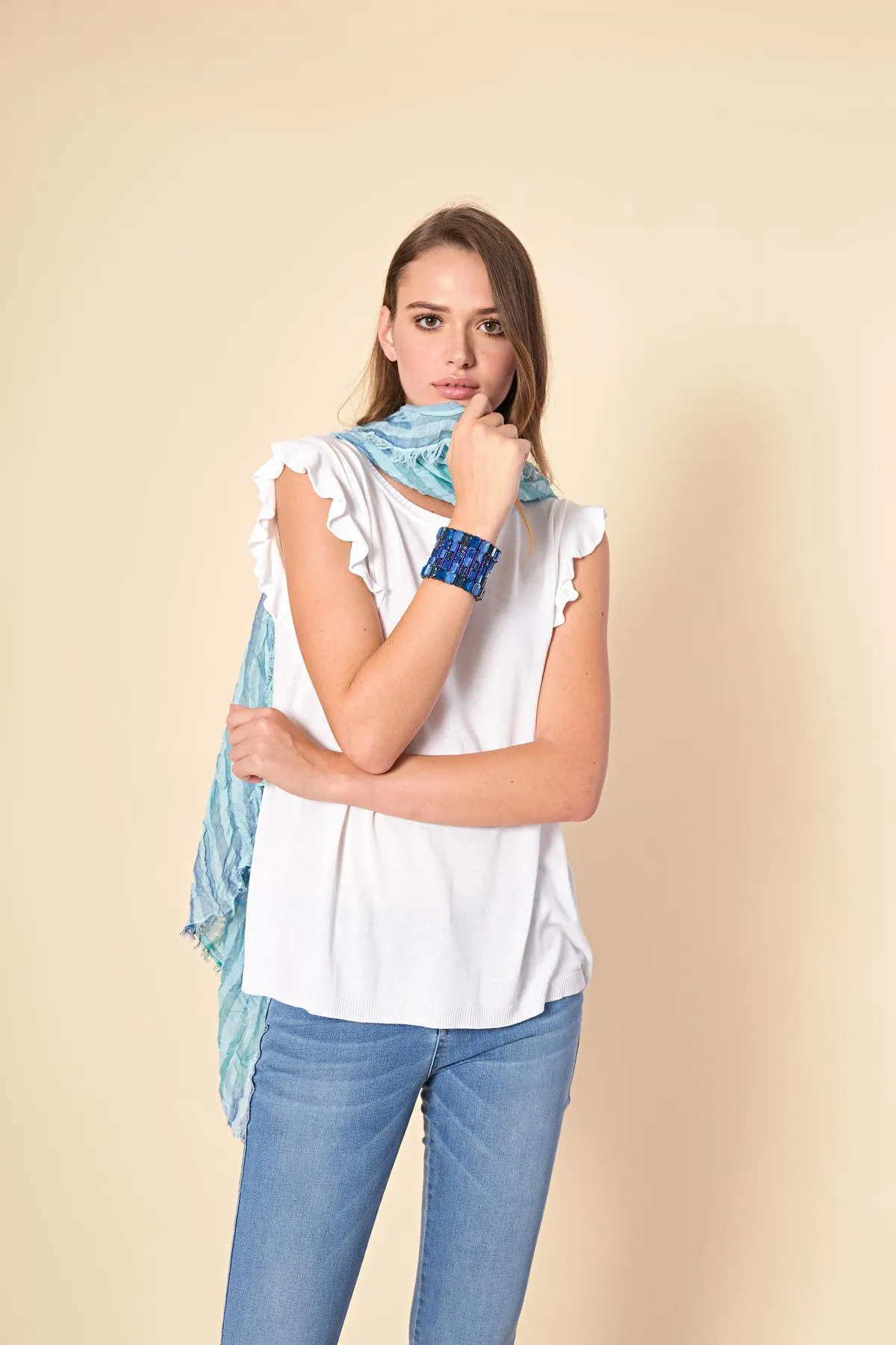 Maglia scollo a barca e rouches BIANCO