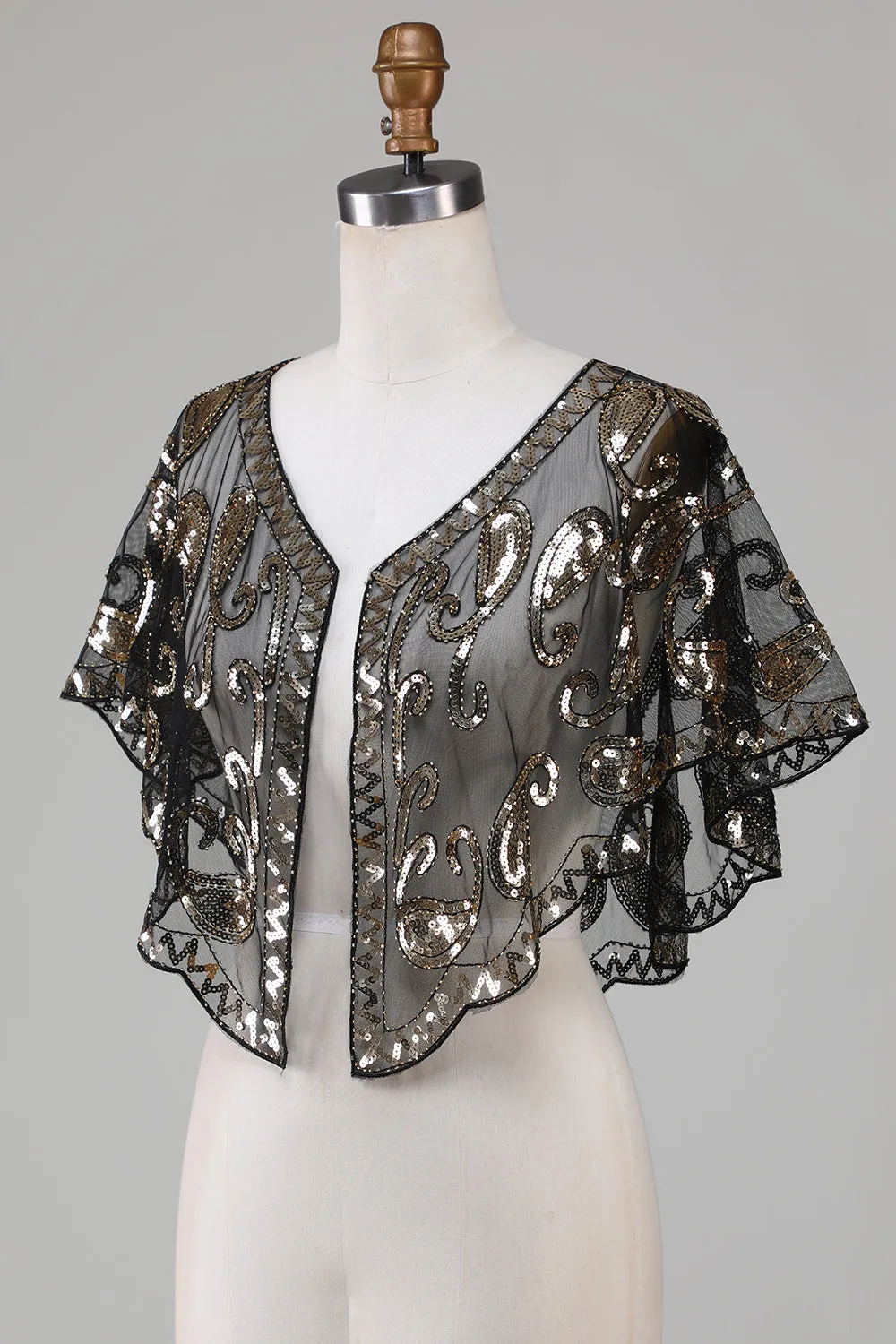 Mantello anni '20 con paillettes glitterate nere