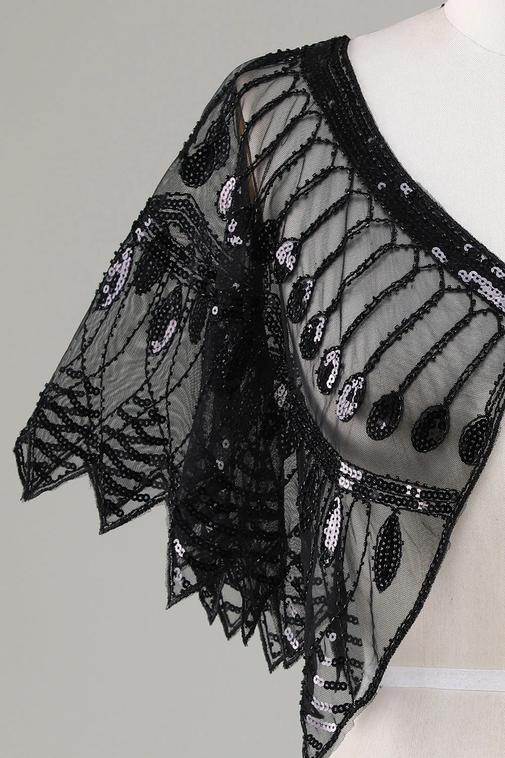 Mantello con perline anni '20 glitterato con paillettes nere