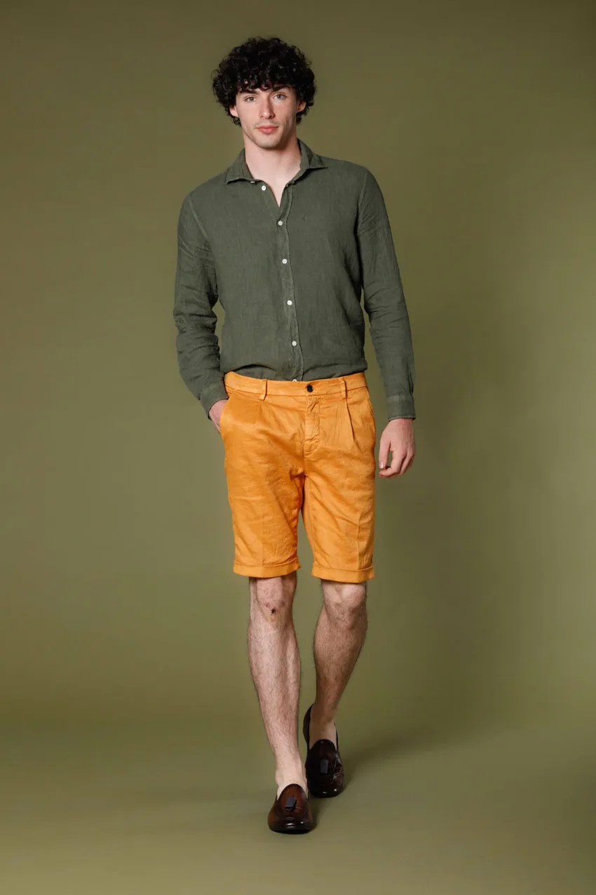 Osaka 1 Pinces bermuda chino homme en twill de lin et coton coupe carotte