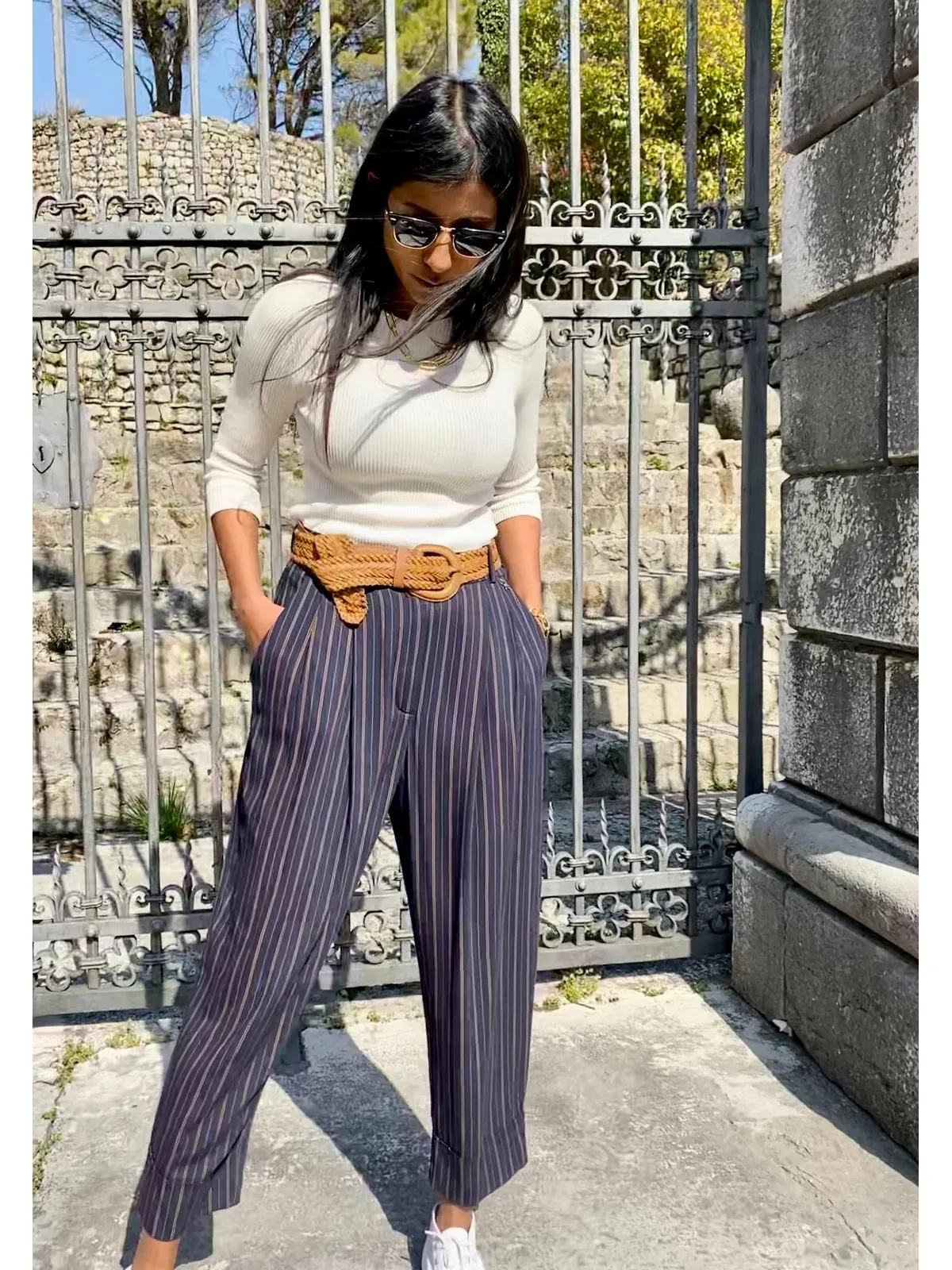 Pantalone taglio carrot a righe