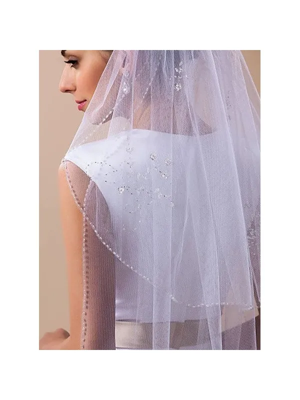 Velo Sposa in Tulle Doppio strato con Calata Viso e decorazioni paillettes e perline