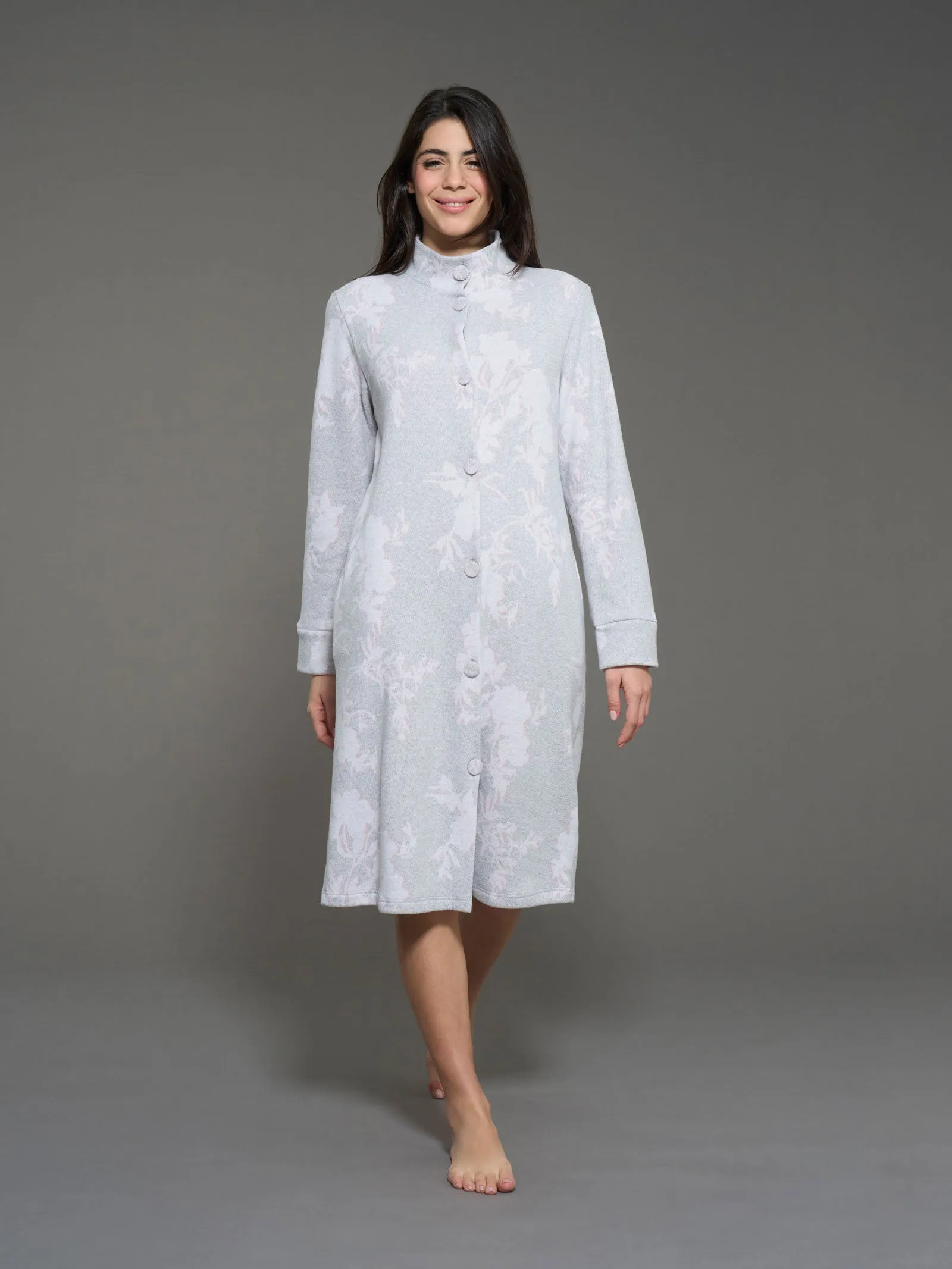 Vestaglia lunga aperta floreale in cotton eco pile  - Fant.Vapore Mel.